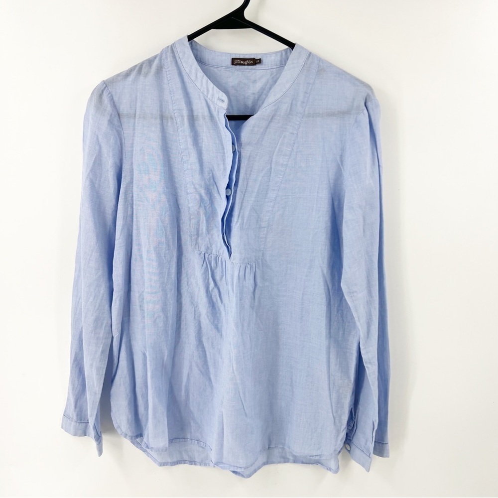 ✅J.McLaughlin WOMEN'S X-SMALL Blue 100% Cotton Long Sleeve Cute Button Top Shirt